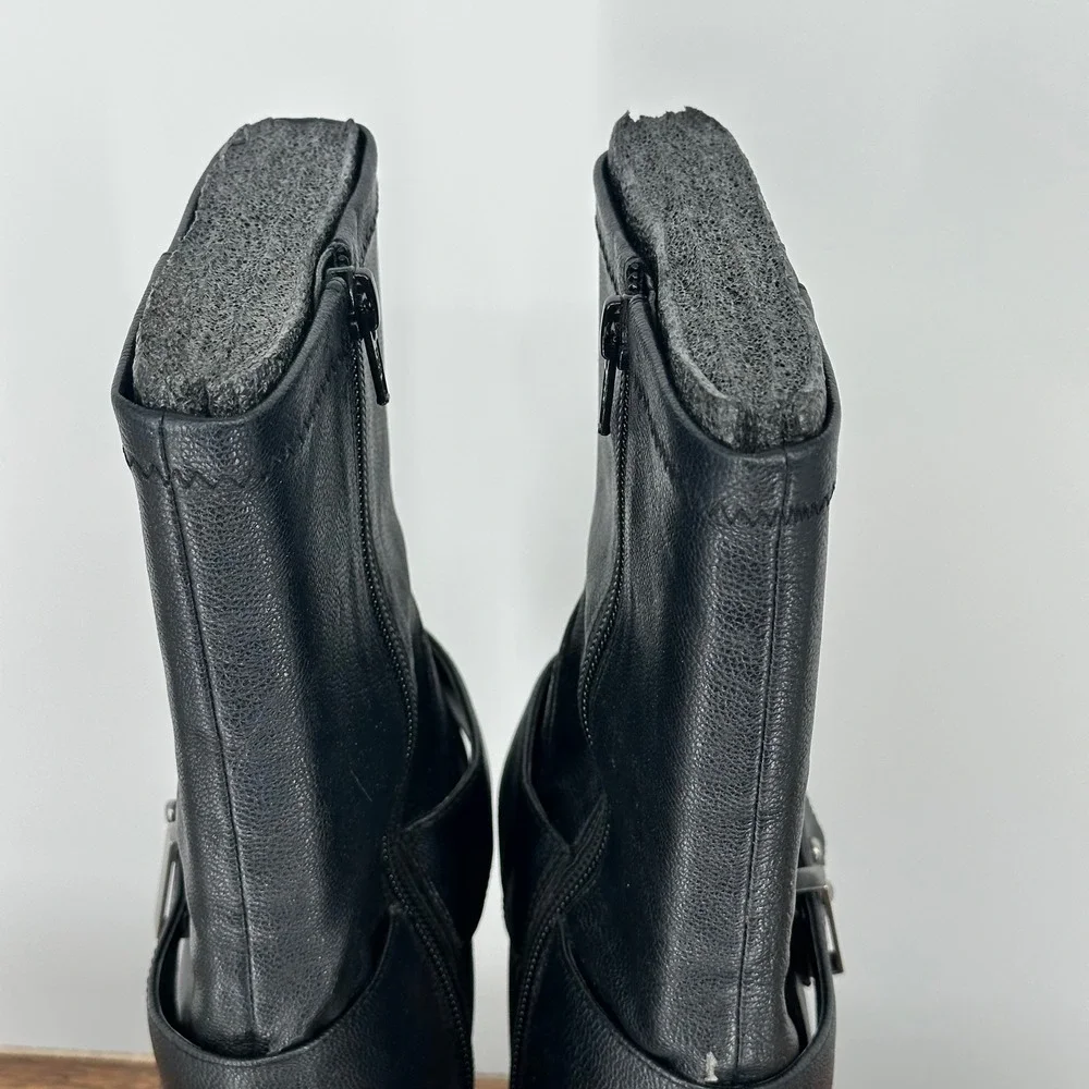Nine West Womens Black Mid Calf Stiletto Boots Harness‎ Strap Studded 9M Grunge